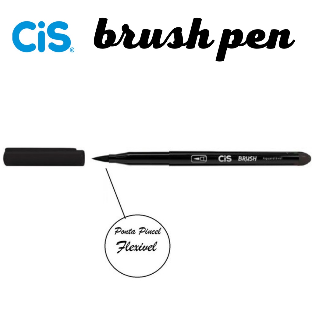 Caneta Brush Pen Cis Aquarelável Preta Ponta Pincel Super Fina