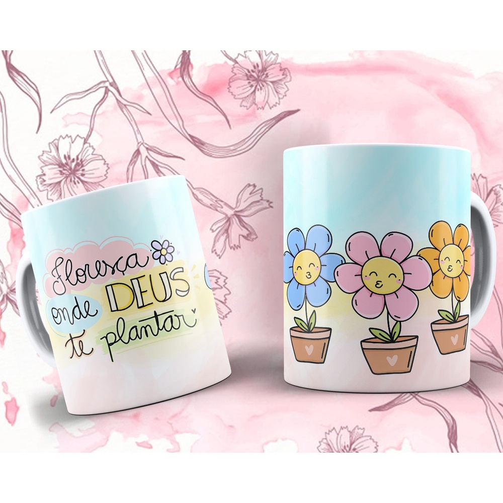 Caneca cerâmica floresça onde deus te plantar Decorada Para presente e