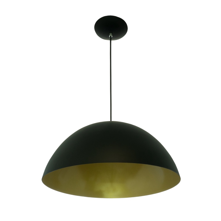 Lustre Pendente Moderno Meia Lua 30 cm Alumínio Preto Dourado