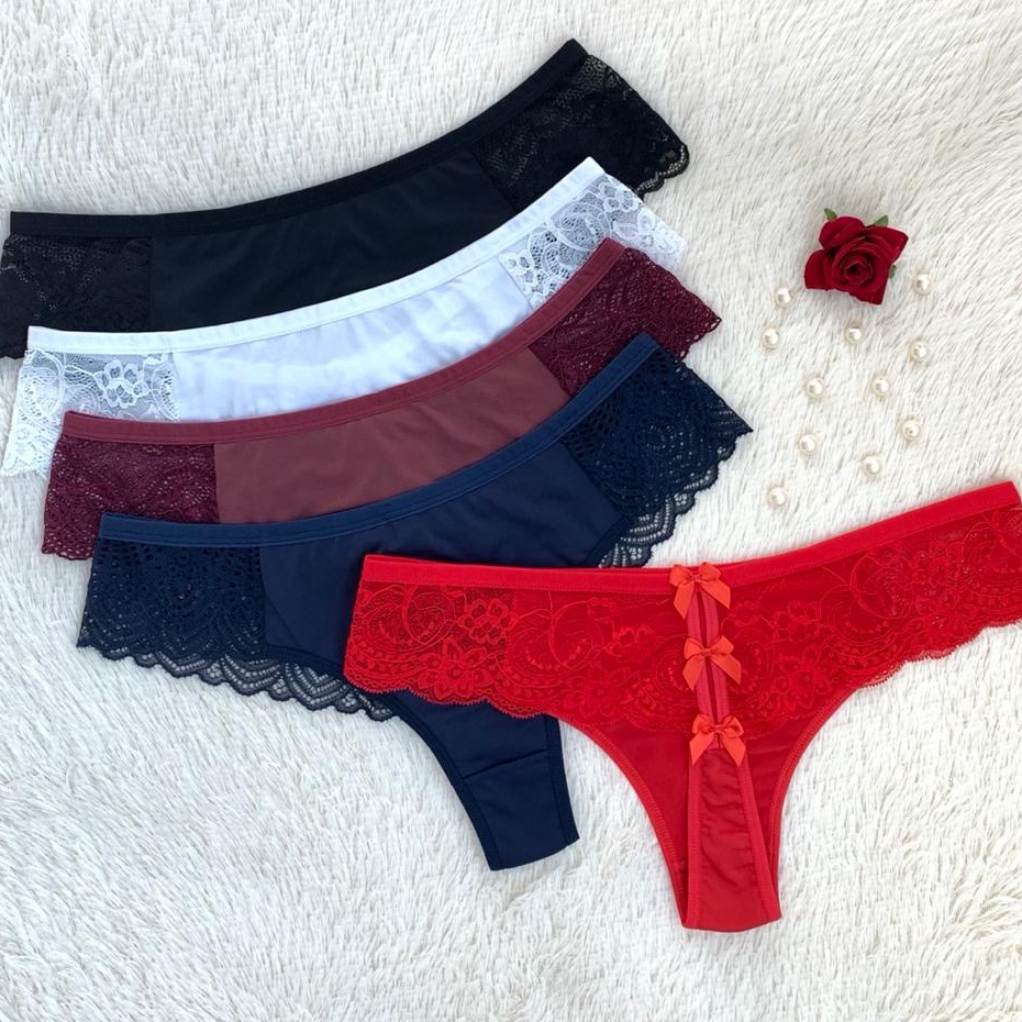 Kit Calcinhas Plus Size Tanga Fio Dental Renda Lingerie Shopee Brasil