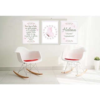 Quadros Decorativos Rosa Kit 3 Peças Nome Personalizo Helena Oração