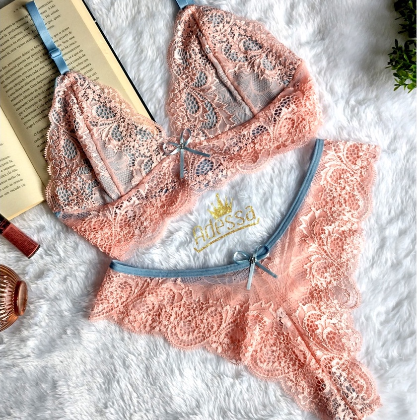 Conjunto Lingerie Aurora Bicolor Renda Fecho CJAB Shopee Brasil