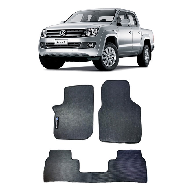 Jogo Tapete Borracha PVC Volkswagen Amarok 2010 A 2017 Logo Bordado