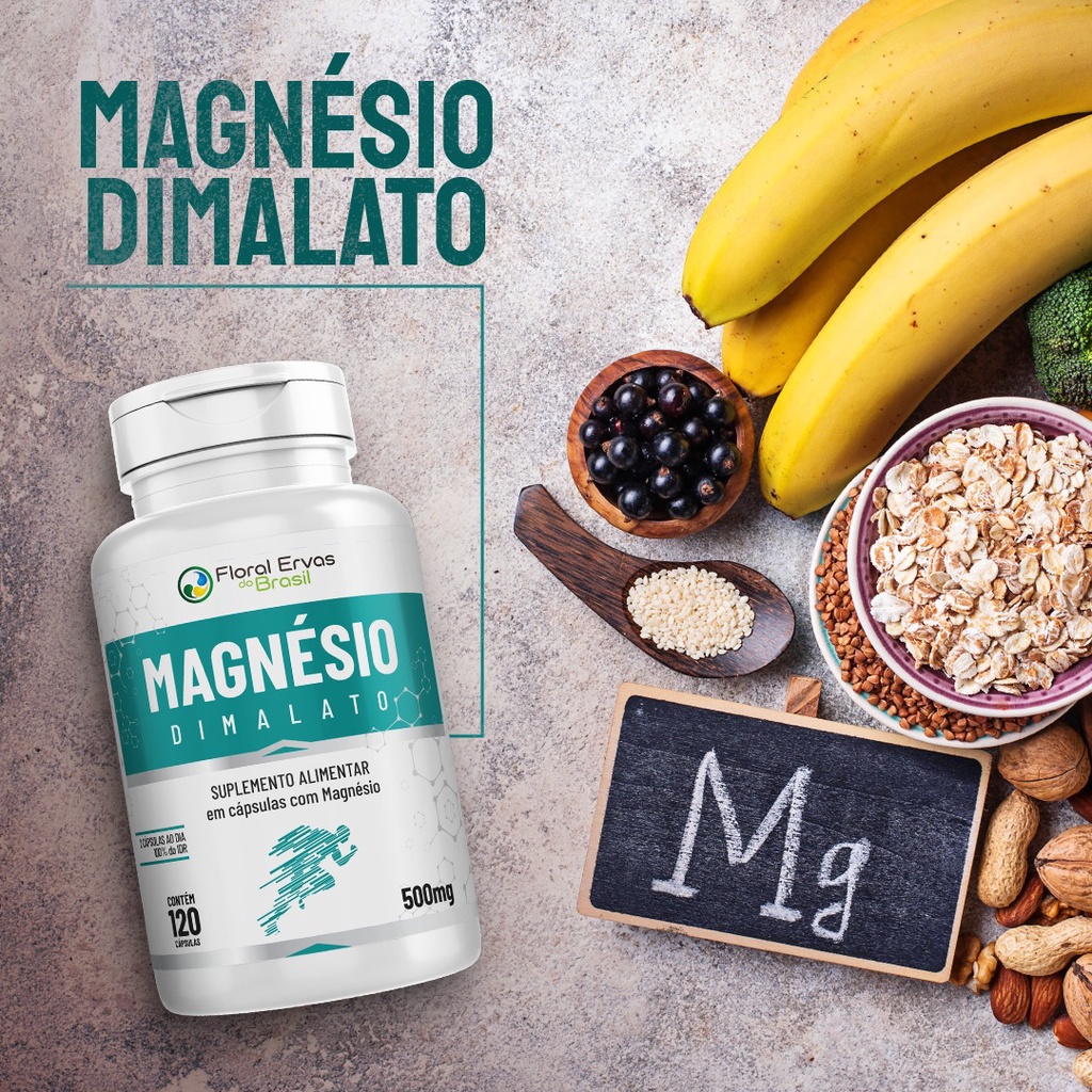 MAGNÉSIO DIMALATO Puro 500mg C 120 Cápsulas Concentrado Dura 60 dias