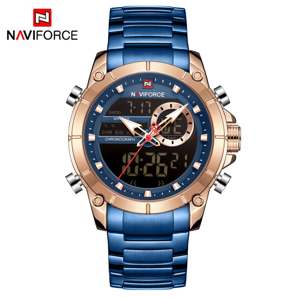 Rel Gio De Pulso Naviforce Gold Waterproof Digital An Logo De Moda