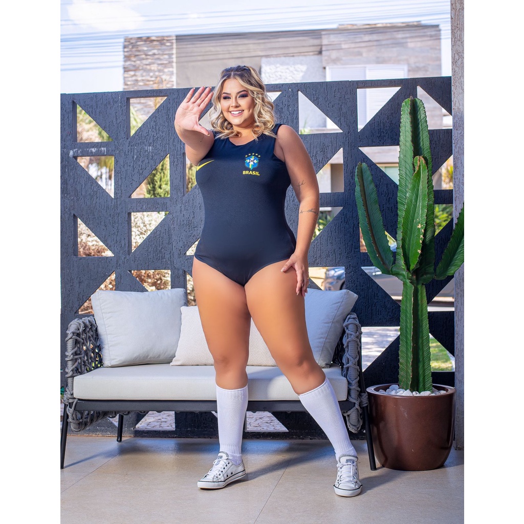 Roupa Copa Do Mundo Catar Body Feminino Plus Size Veste Ao Suplex