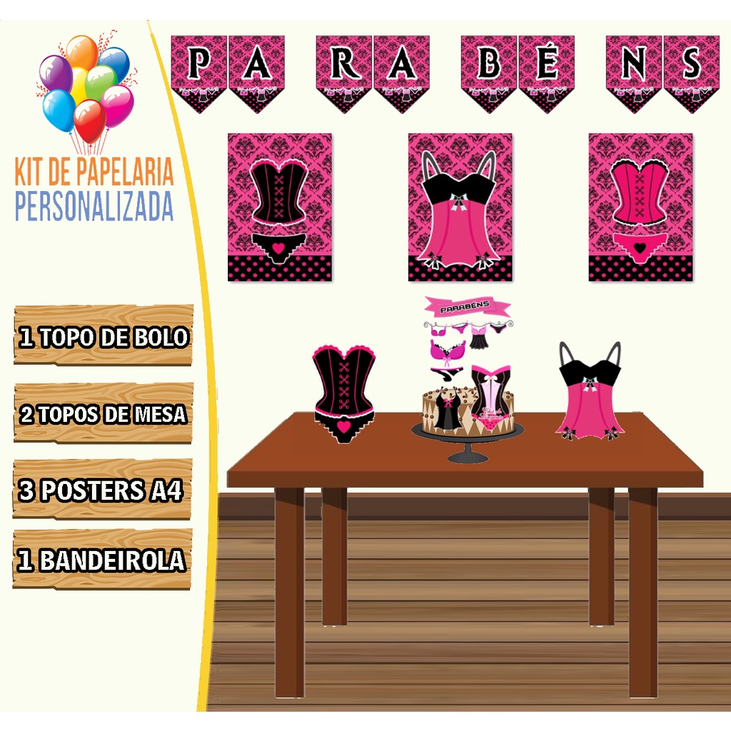 Kit Festa Chá de Lingerie Personalizado Shopee Brasil