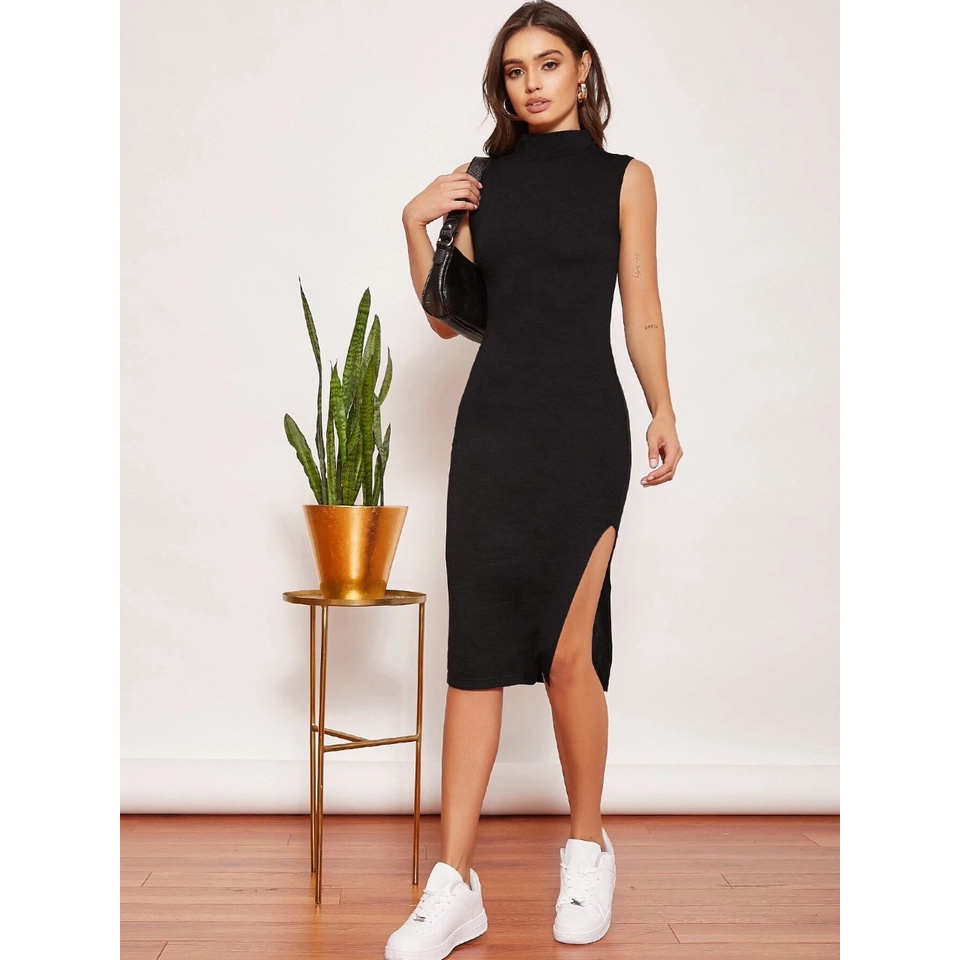 Vestido Longo Abertura Lateral Simples Sexy Shopee Brasil