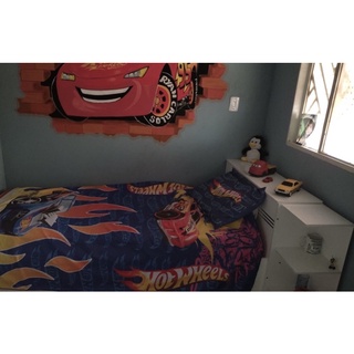 Jogo De Lençol Cobre Leito Fronha Quarto Infantil Hot Wheels Whels