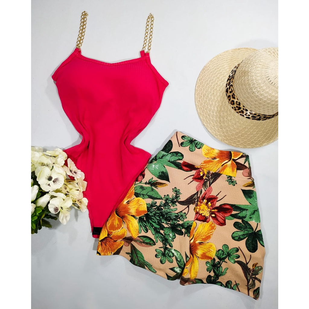 Shorts Floral Nude Shopee Brasil