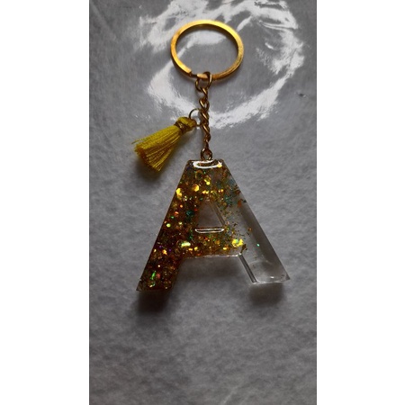 Chaveiro Personalizado Em Resina Epoxi Letra A Glitter Amarelo Shopee