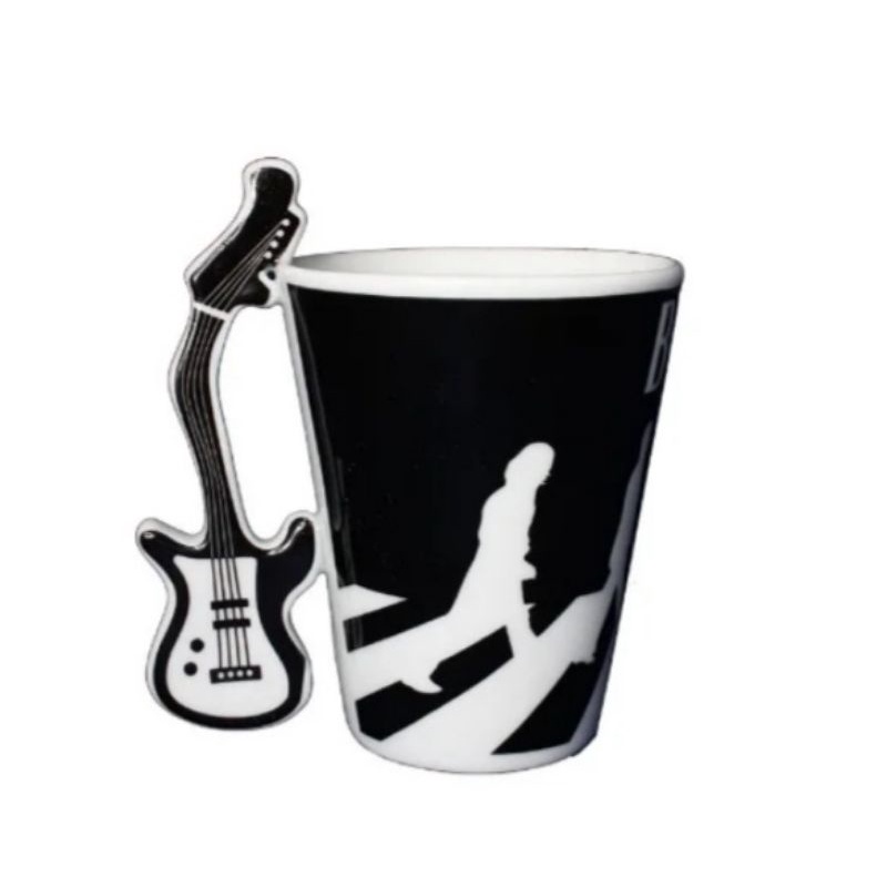 Caneca The Beatles Al A De Guitarra Ml De Porcelana Preta Shopee