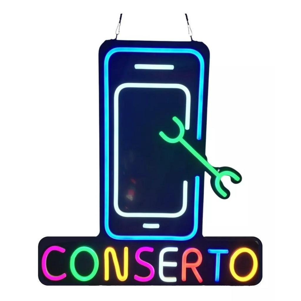 Painel LED NEON Luminoso Conserto Celular Bivolt para Assistência