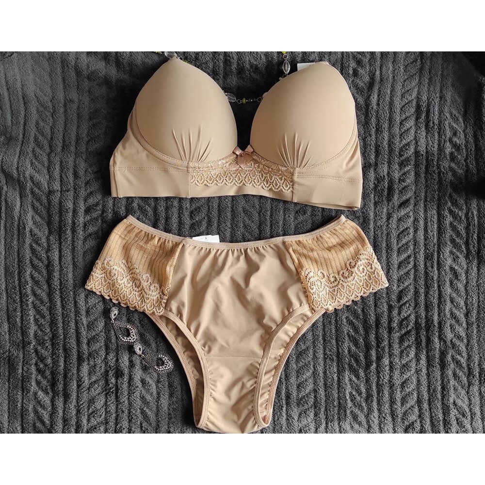 Conjunto Lingerie Suti Duplo Refor Ado E Calcinha Fio Nude Shopee Brasil