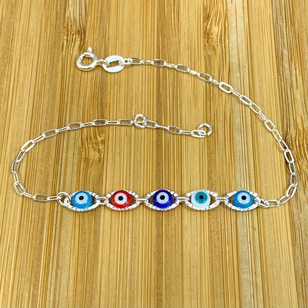 Pulseira Em Prata Olho Grego Colorido Tamanho Ajust Vel Shopee Brasil