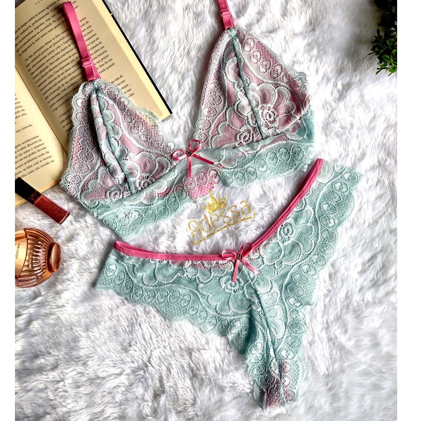 Conjunto Lingerie Aurora Bicolor Renda Fecho CJAB028 Shopee Brasil