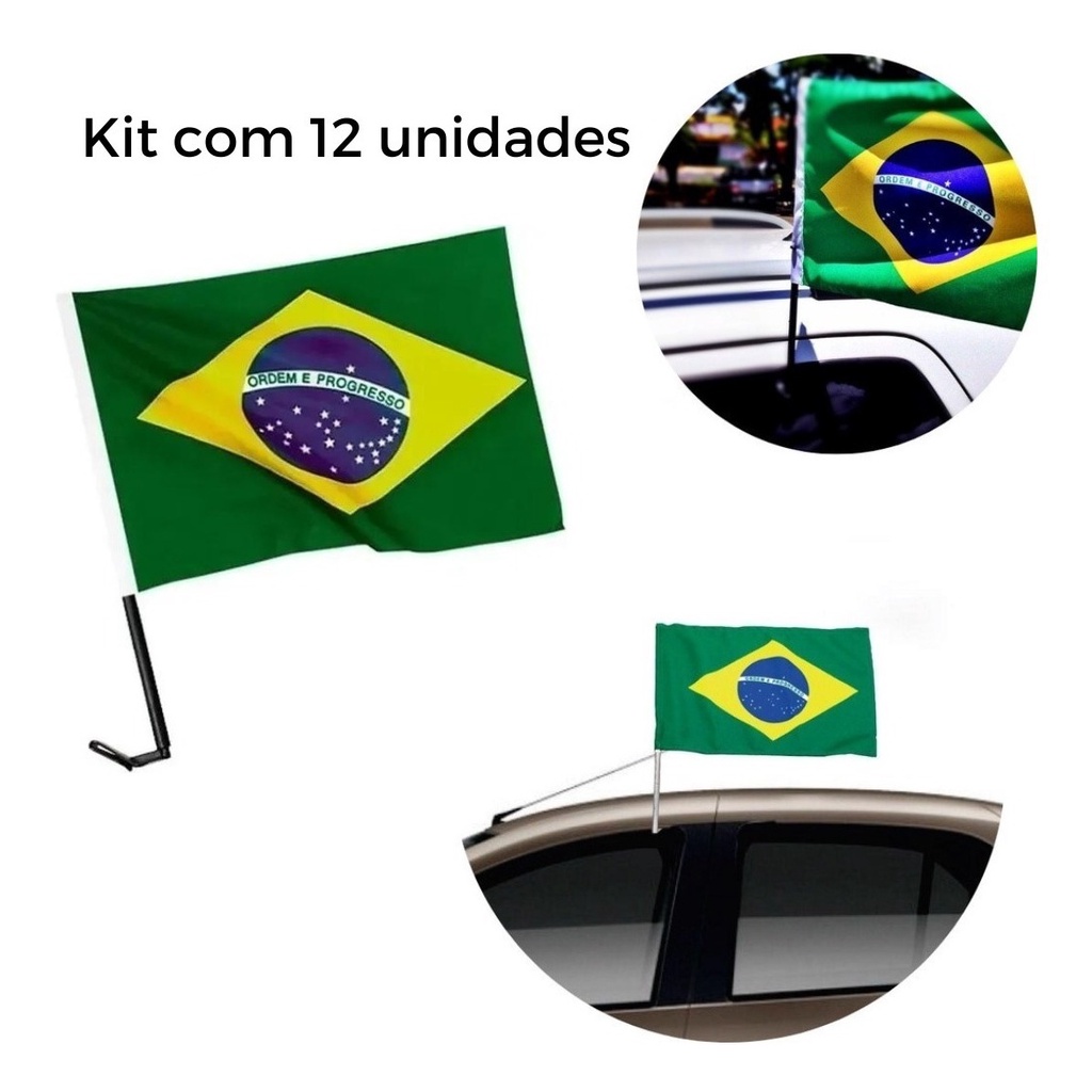 Kit 12 Bandeiras Do Brasil Oficial Copa Do Mundo Para Vidro Do Carro