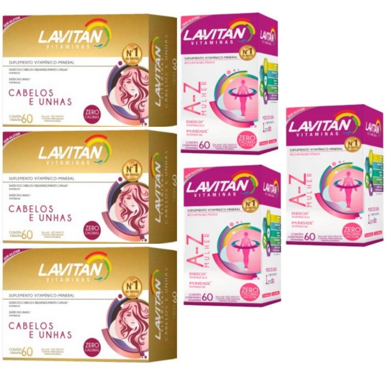 Kit 3 Lavitan Hair Cabelos E Unha Biotina Cimed 60 Cápsulas 3