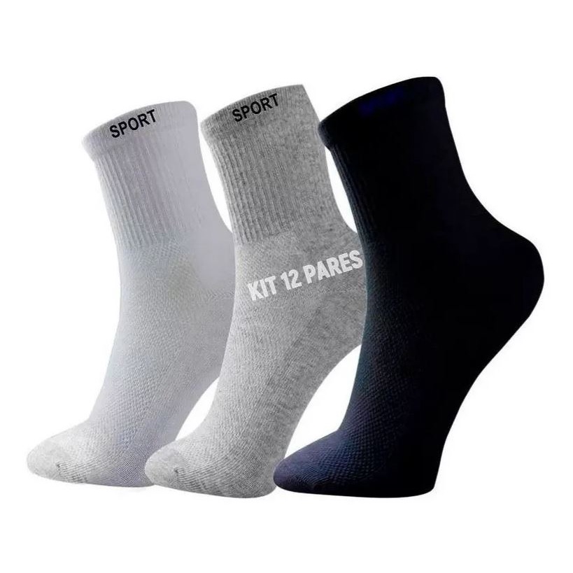 Meias Masculina Kit 12 Pares Cano Alto Longo Sport Algodão atacado