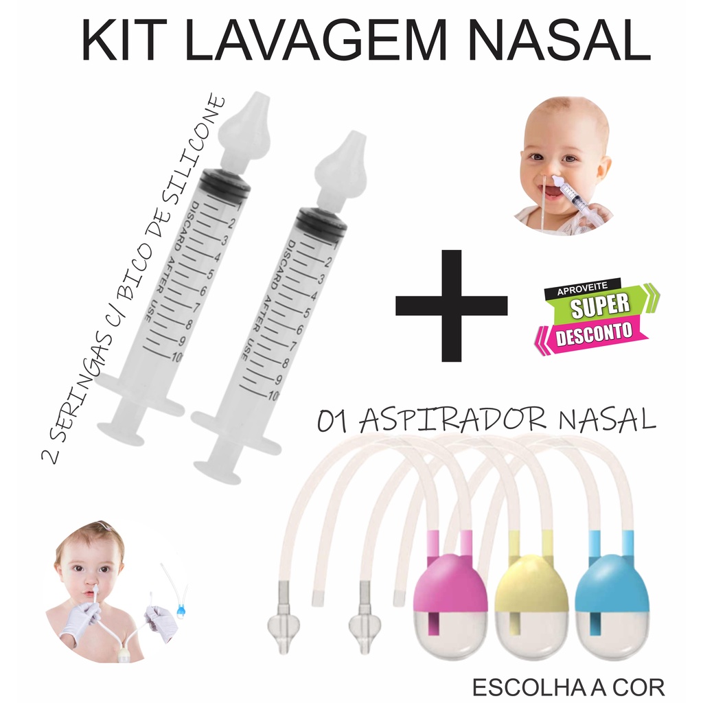 Kit Lavagem Nasal Higiene Do Nariz Aspirador Nasal 2 Seringas