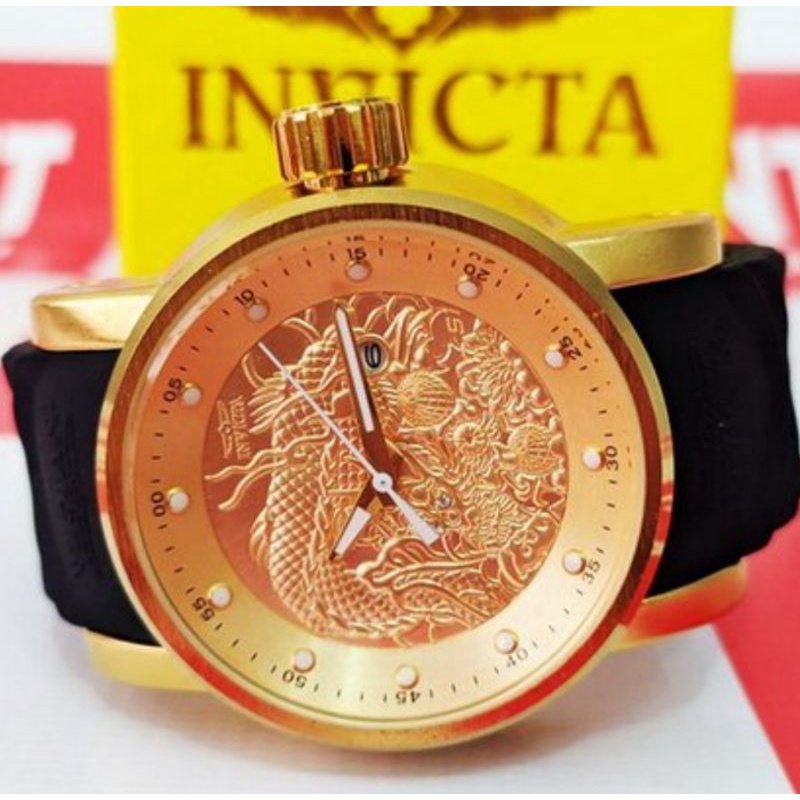 Rel Gio Invicta Yakuza Dourado Pulseira Preta Caixa Invicta