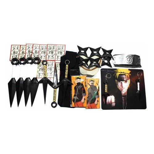 Kit Ninja Naruto Kunai Naruto Shuriken Bandana Folha Preta Colar