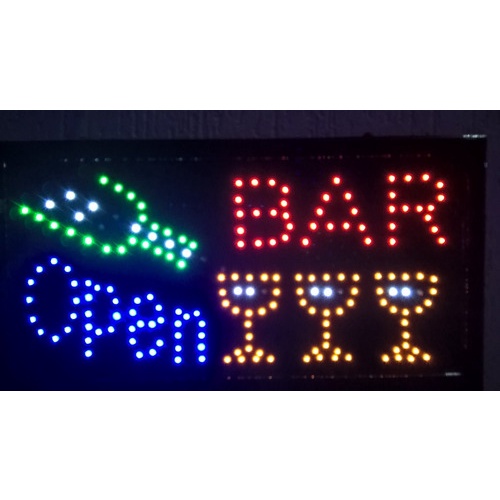 Placa Painel De Led Letreiro Open Bar 110V Luminoso Led Pisca Loja