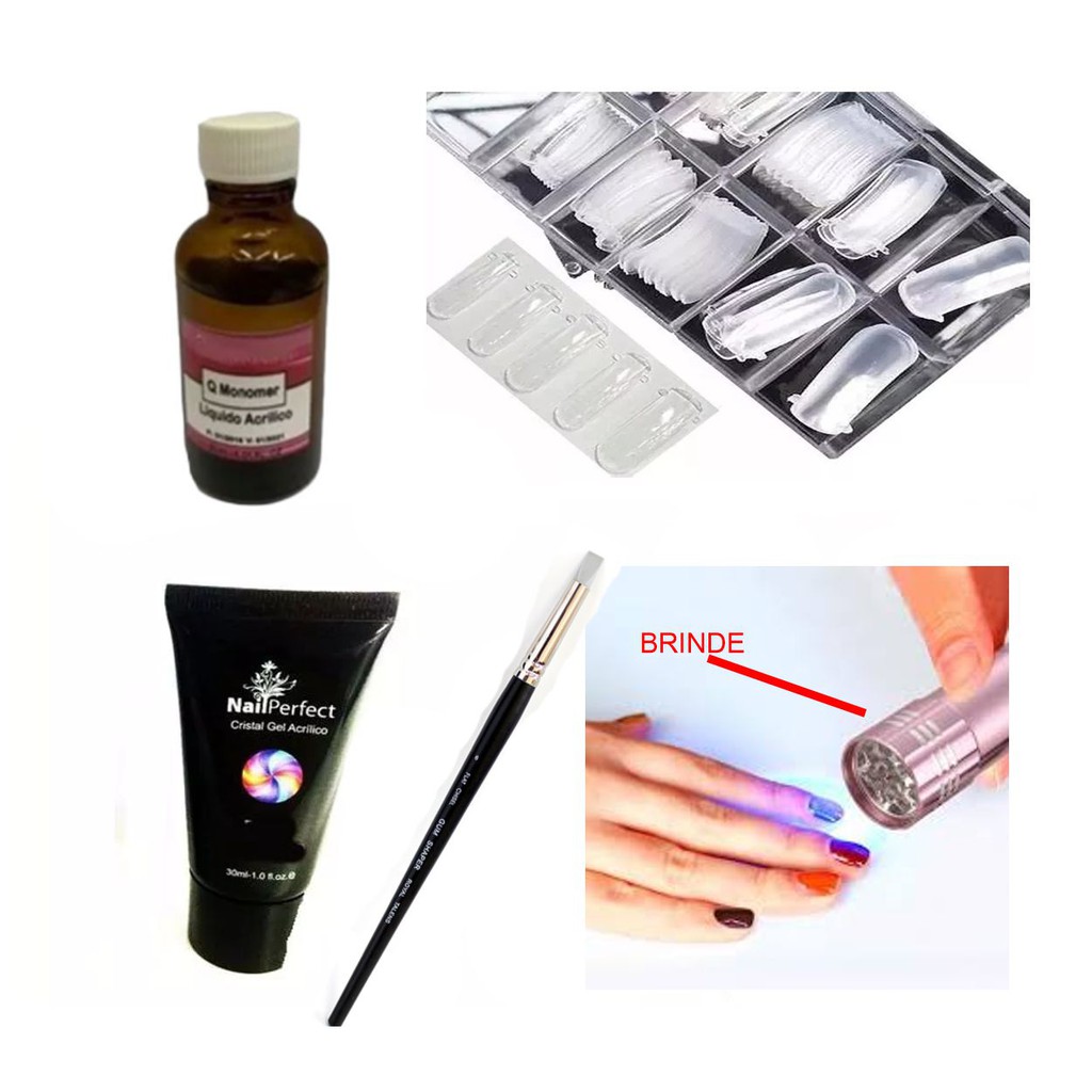 Kit Polygel Gel Acrilico 100 Molde F1 Monomer Pincel Cabine Lanterna