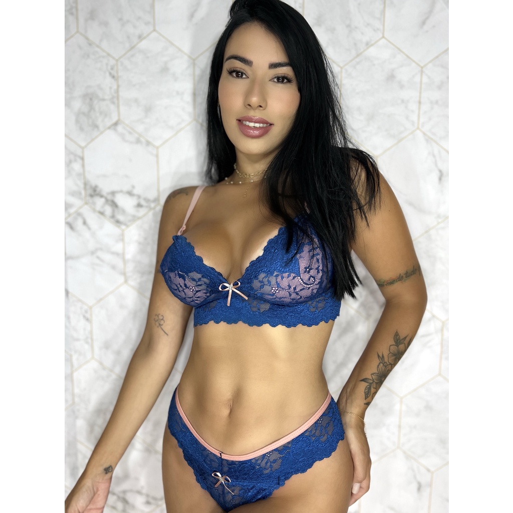 Lingerie Conjunto em Renda Sutiã e Calcinha Feminino Lingerie Shopee