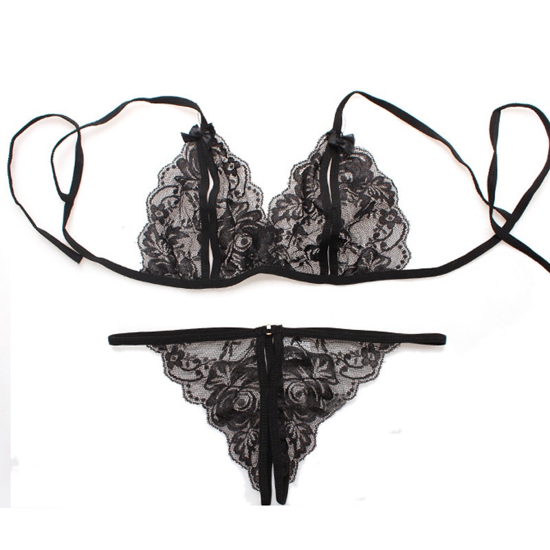 Conjunto De Lingerie Feminina Calcinha Sexy De Renda Transparente