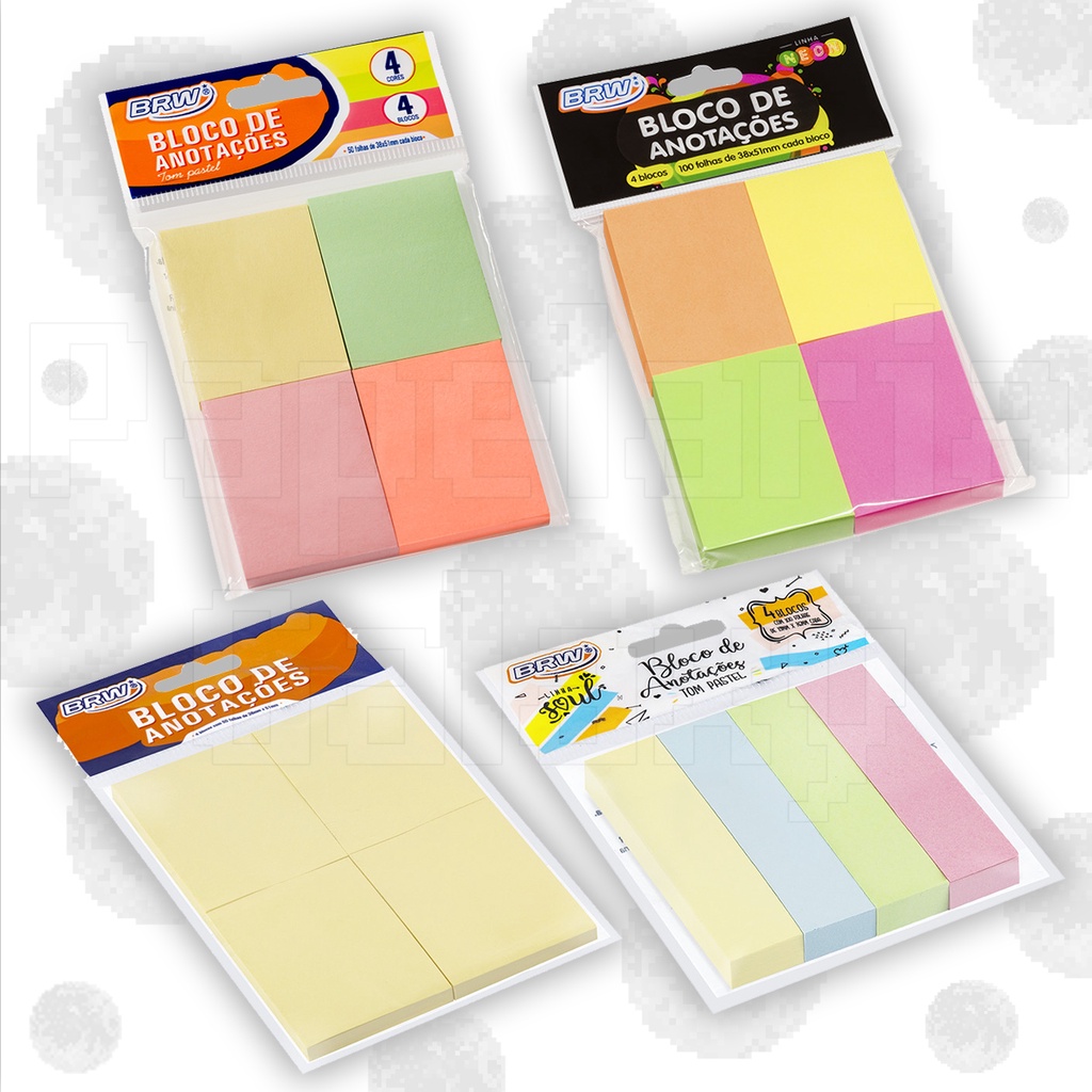 Bloco Adesivo Smart Notes 4 Blocos Pastel Neon BRW Shopee Brasil