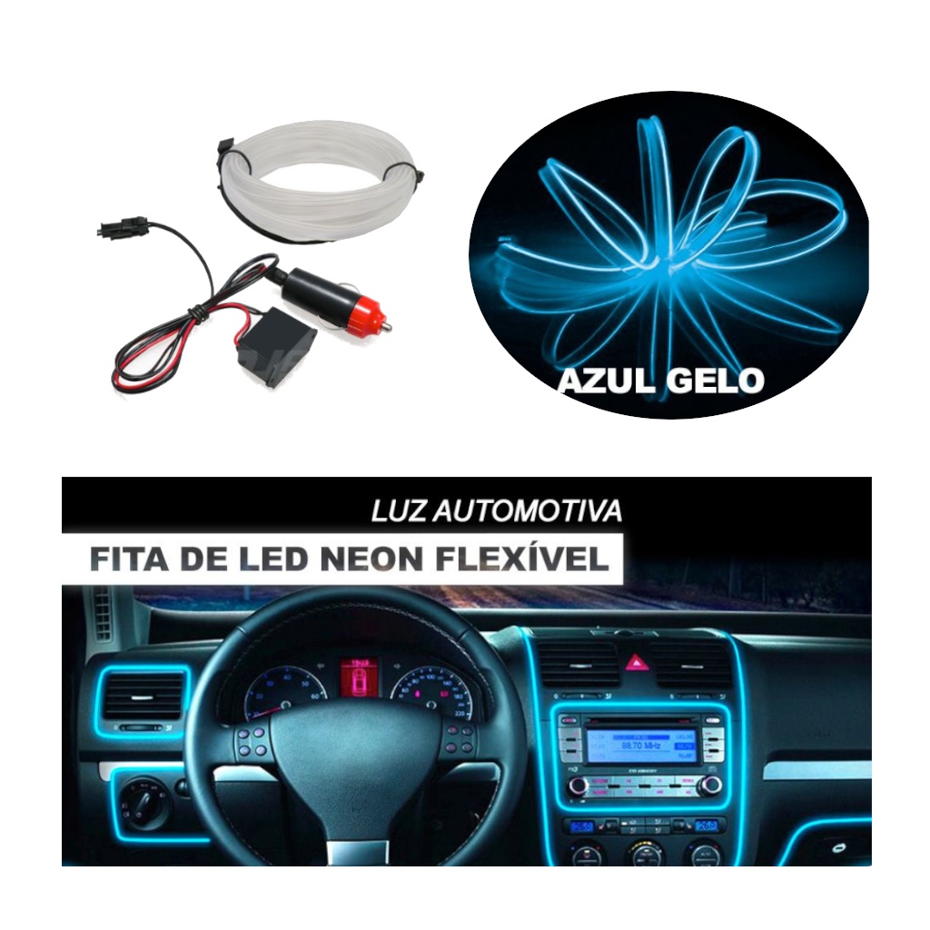 Fita De Led Tipo Neon Luz Interna Painel Carro Azul Gelo M Shopee Brasil