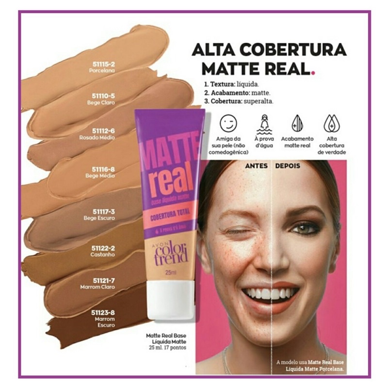 Base líquida à prova dágua color trend avon matte real Shopee Brasil