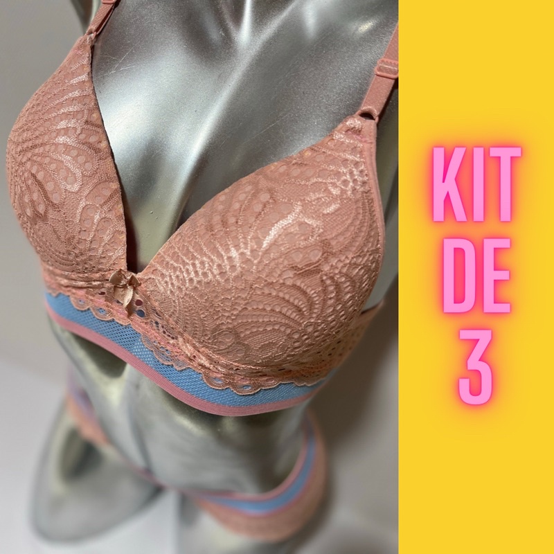 Kit Conjunto Calcinha e Sutiã Lingerie Moda Íntima Escorrega o Preço