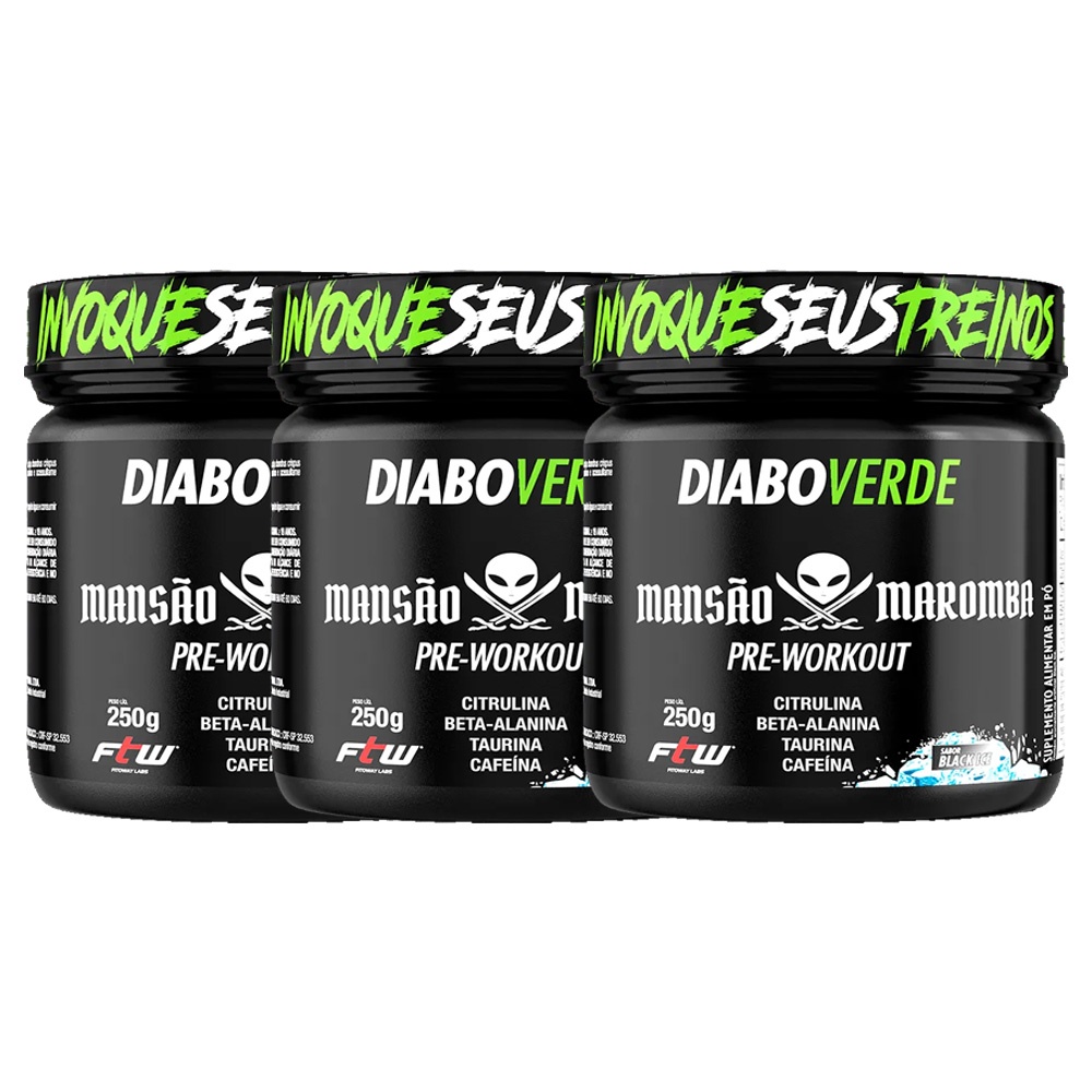 Kit 3 Pré Treino Diabo Verde Mansão Maromba 250g Pré Workout Ftw