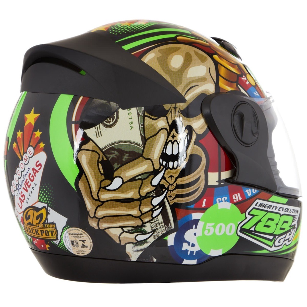 Capacete Moto Fechado Pro Tork Evolution G Las Vegas Desenho Baralho