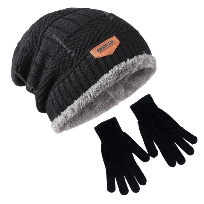 Kit Touca Gorro De L Forrada Pel Cia Luva De L Preto Shopee