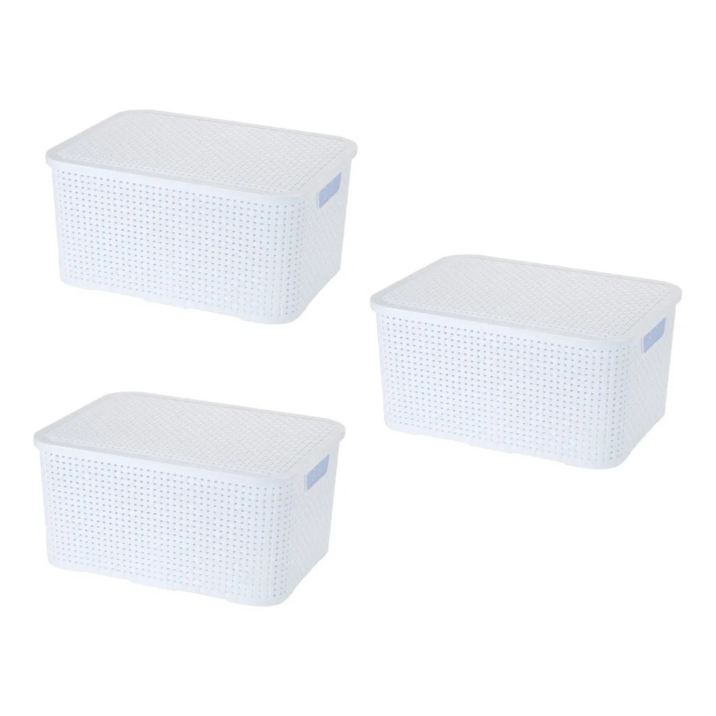 Kit Cestos Caixas Organizadora Rattan Branco Tampa Arqplast