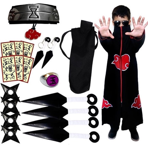 Kit Cosplay Akatsuki Sobretudo Akatsuki Fantasia Naruto Bandana Areia