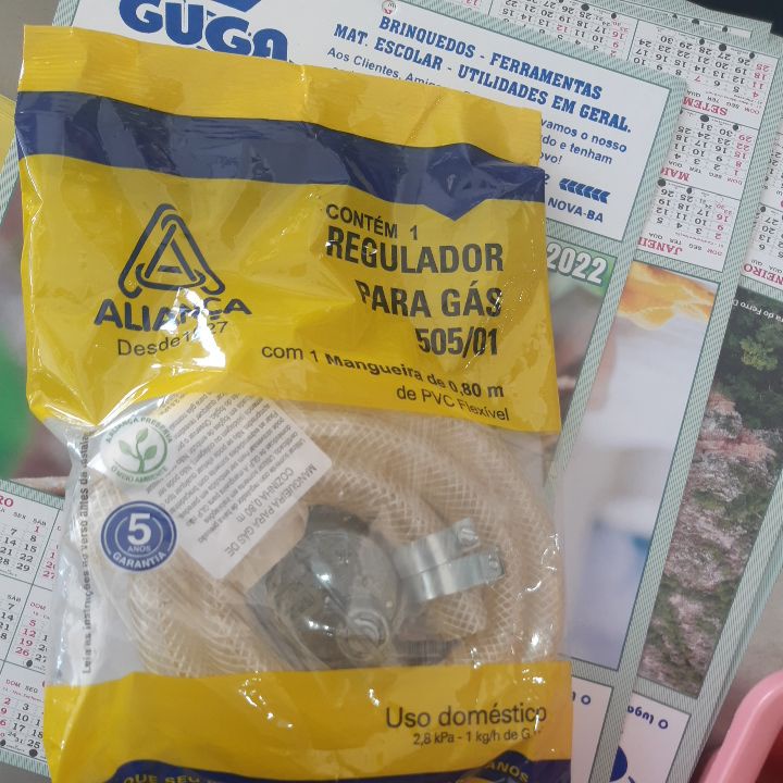 Registro Regulador Gás Aliança 505 1 Mangueira 80cm 2 Abraçadeiras