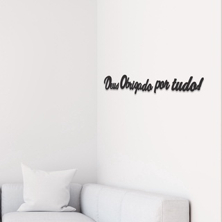 Quadro Decorativo Religioso Frase Deus Obrigado Por Tudo MDF 3mm Preto