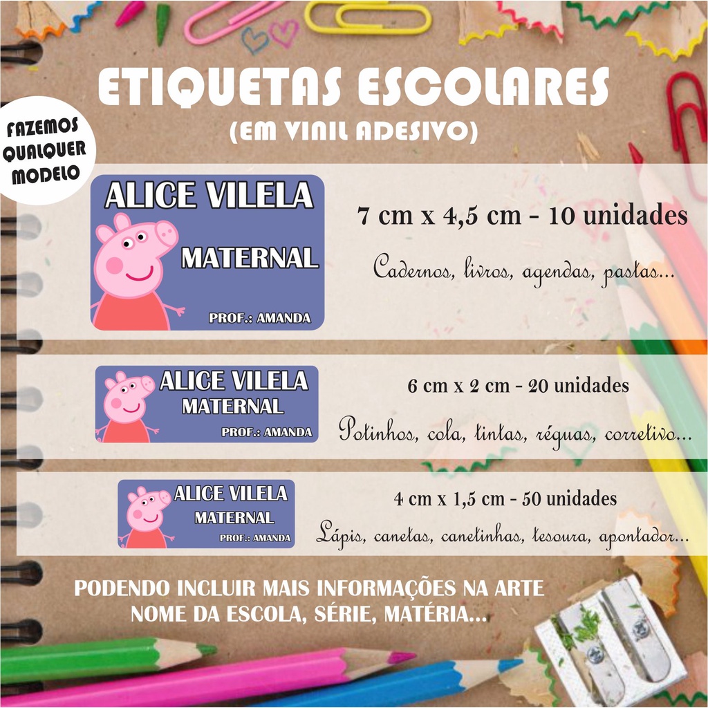 Etiqueta Escolar Personalizada Peppa Pig Kit 80 Unidades Shopee Brasil