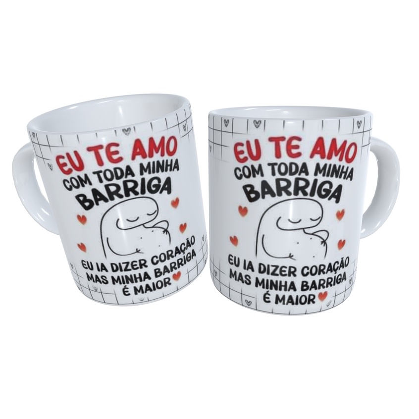 Caneca Te Amo Toda Minha Barriga X Cara Porcelana Branca Shopee