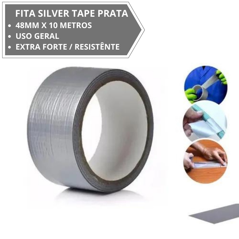 Fita Silver Tape Prata 48mm X 10 Metros Extra Forte Uso Geral Alta