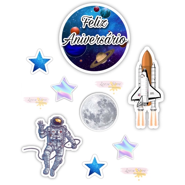 Topo Topper De Bolo Tem Tico Astronauta Lua Shopee Brasil