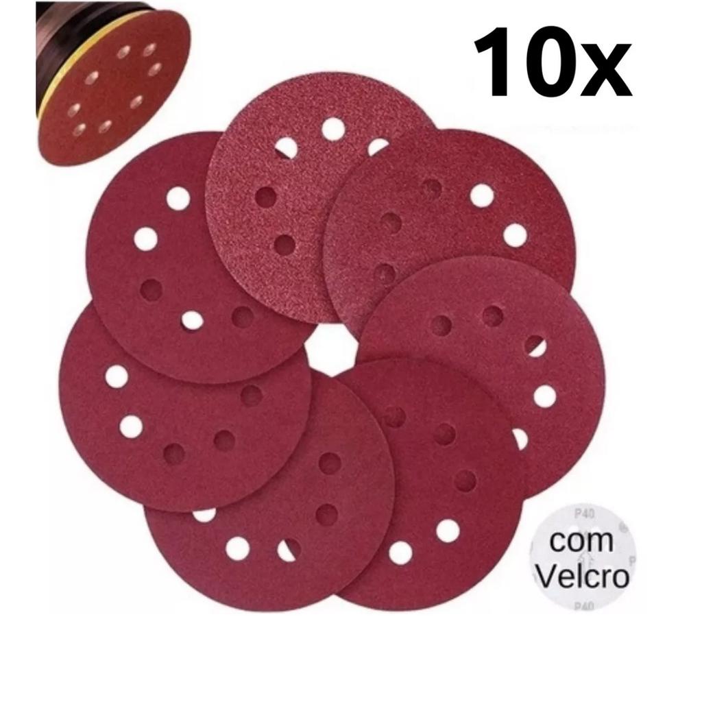 10 Discos Lixa Velcro 125mm 8 Furos Lixadeira Roto Orbital Kit Lixas