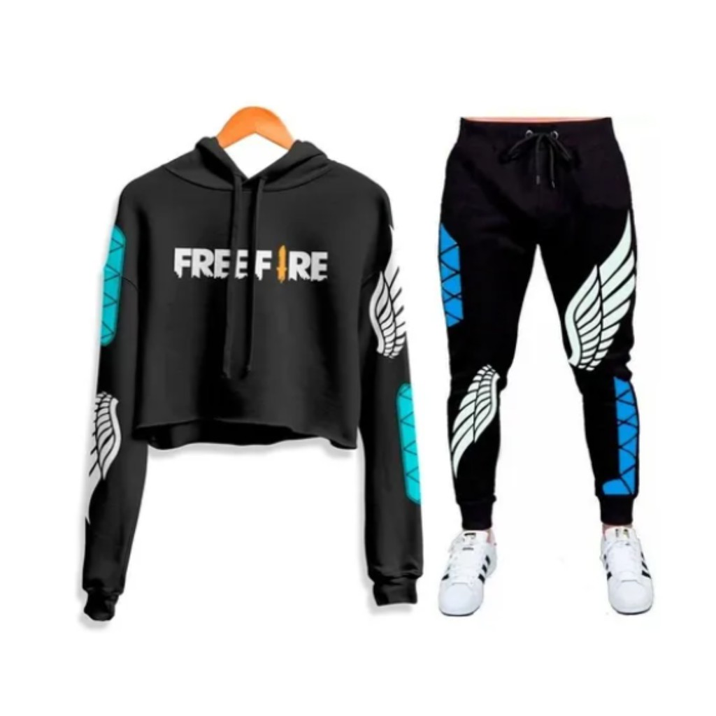 Conjunto Moletom Cropped e Calça Free Fire Angelical calça anjo