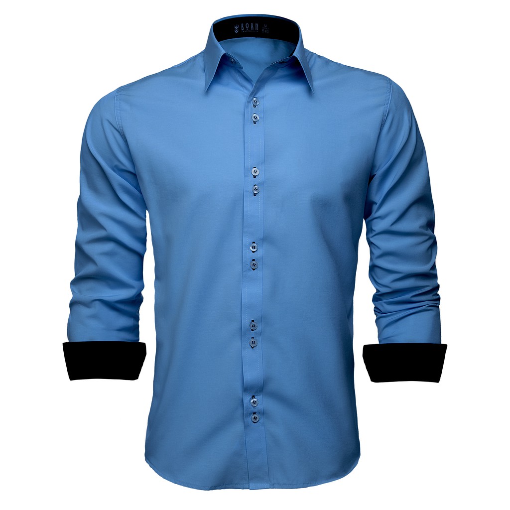 Camisa Social Masculina Slim Manga Longa Azul Safira Passa Facil