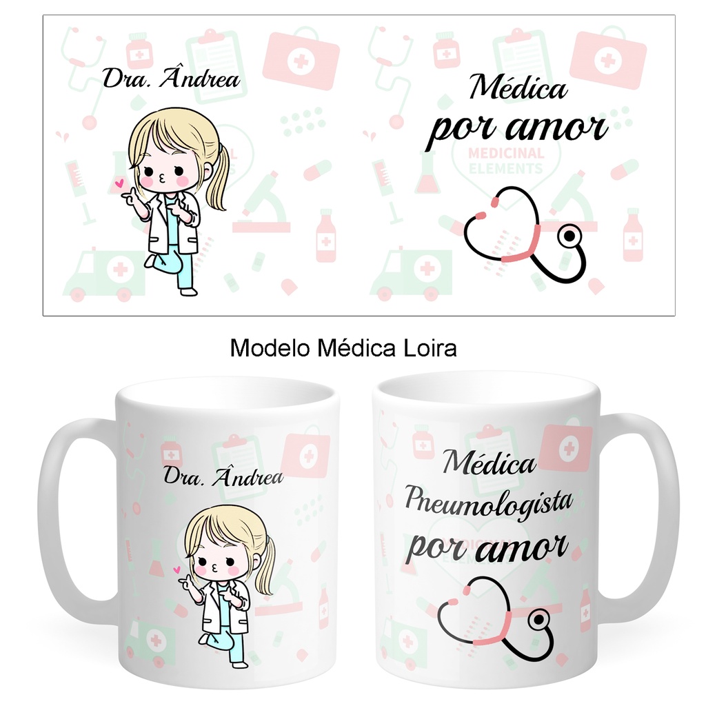 Caneca Médica Personalizada Nome Porcelana Profissão Medicina