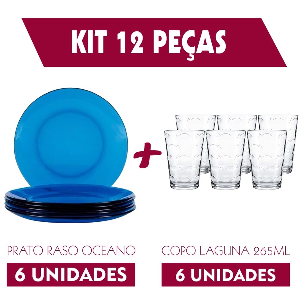 Conjunto Jogo Pratos Fundos Vidro Oceano Copos Vidro Amazon Nadir